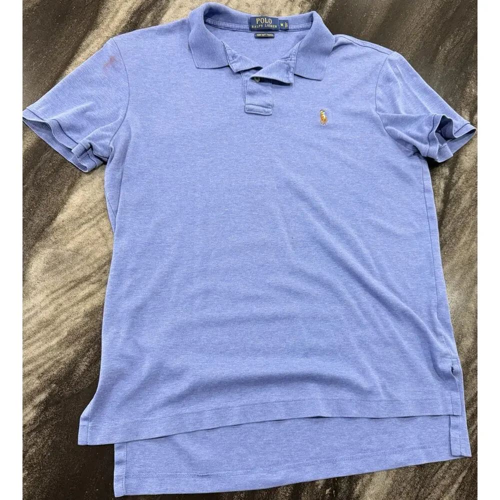 Polo Ralph Lauren Mens Medium Pima Soft Touch Blue Polo Shirt Short Sleeve